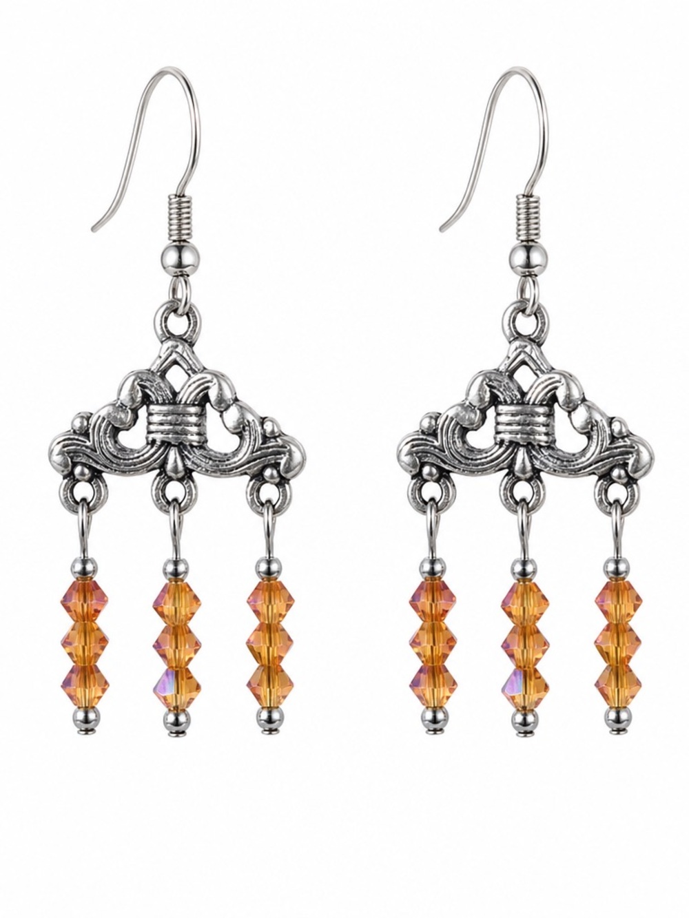 Large Orange Aurora Borealis Crystal Bead Dangle Earrings